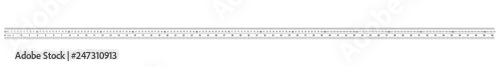 Ruler 150 centimeter. Ruler 60 inch. Precise measuring tool. Inches size indicators. Calibration grid.