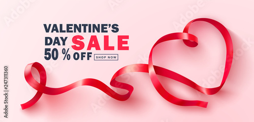 Valentine s Day sale background.Beautiful Background with red ribbon. Vector illustration for postcards,posters, coupons, promotional material.