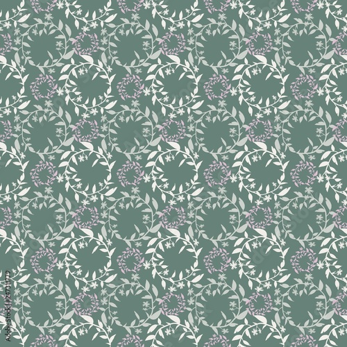 Seamless pattern with silhouettes of floral wreaths.