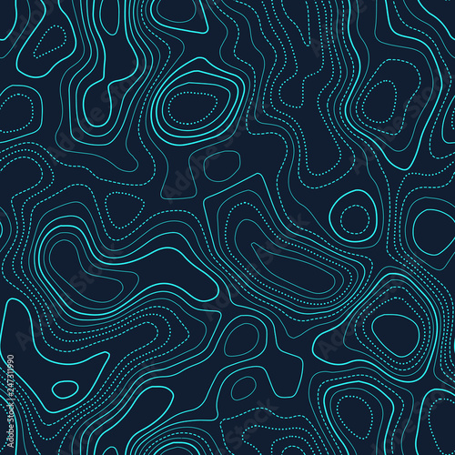 Amazing topography. Actual topography map. Futuristic seamless design, gorgeous tileable isolines pattern. Vector illustration.