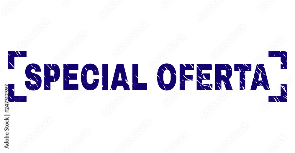 SPECIAL OFERTA text seal print with corroded texture. Text tag is placed inside corners. Blue vector rubber print of SPECIAL OFERTA with unclean texture. SPECIAL OFERTA text seal print with corroded texture. Text tag is placed inside corners. Blue vector rubber print of SPECIAL OFERTA with unclean texture.