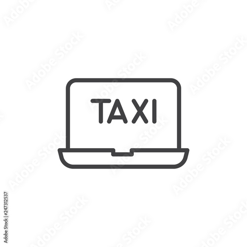 Taxi service laptop monitor line icon. linear style sign for mobile concept and web design. Online taxi ordering outline vector icon. Symbol, logo illustration. Pixel perfect vector graphics