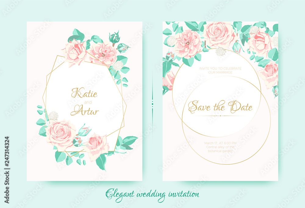 Wedding Invite with Roses Composition and Border. Wedding Invite with Roses Composition and Border.