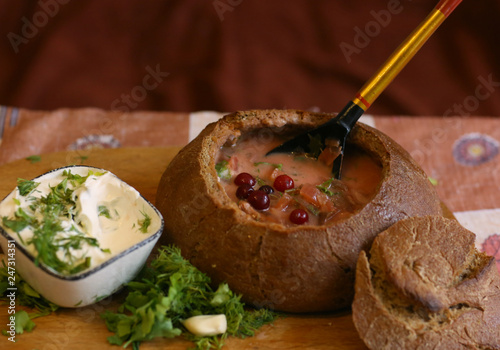 soup assortment in bowls with beetroot, onion,cabage all vegan ingradients close up photo photo