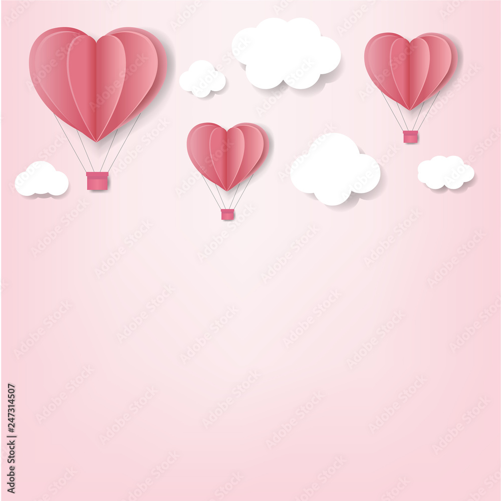 Paper Hearts With Cloud Pink Background