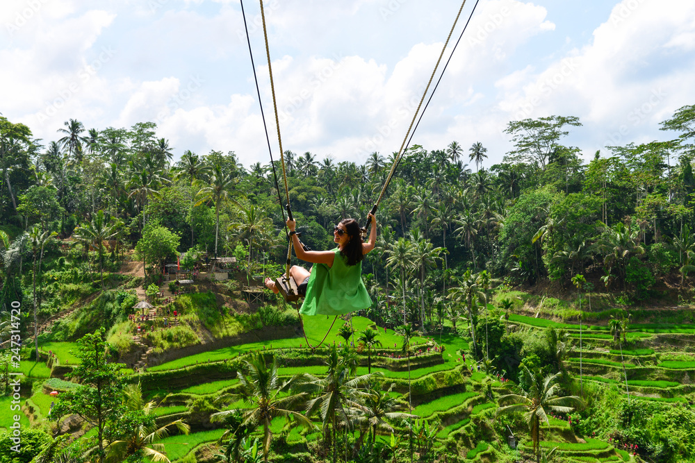 Bali swinging over Terrace rice fields in the morning, Ubud, Bali,  Indonesia Stock Photo | Adobe Stock