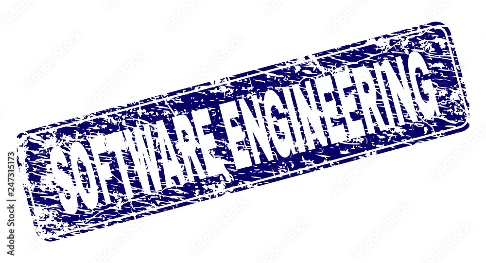 SOFTWARE ENGINEERING stamp seal print with grunge style. Seal shape is a rounded rectangle with frame. Blue vector rubber print of SOFTWARE ENGINEERING caption with grunge style.