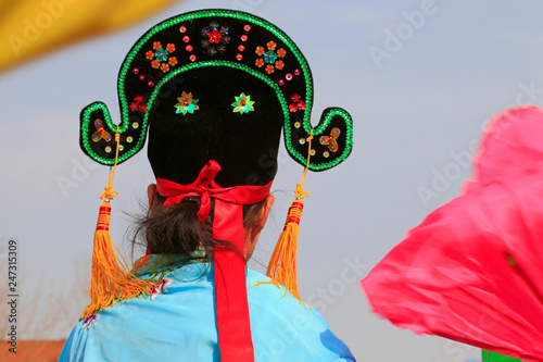 Chinese traditional style yangko folk dance performance in the street, China photo