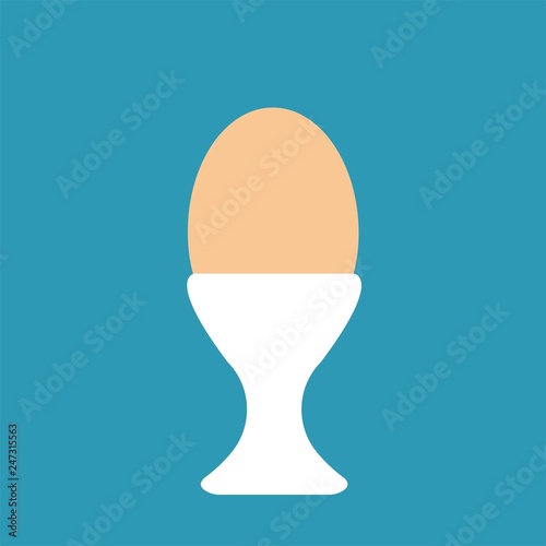 Flat icon egg in white cup isolated on blue background. Vector illustration.