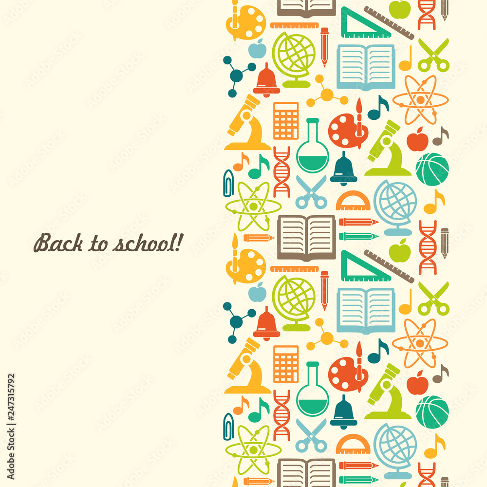 Vector school background. Education pattern with modern flat style  icons.