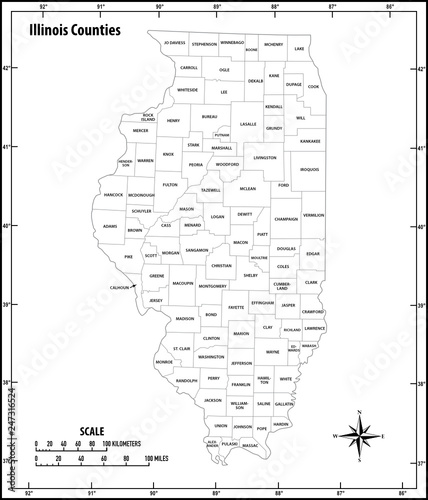 Obraz na płótnie Illinois state outline administrative and political vector map in black and white w salonie