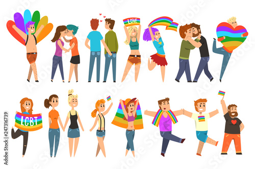 Lgbt community celebrating gay pride, love parade cartoon vector Illustrations on a white background