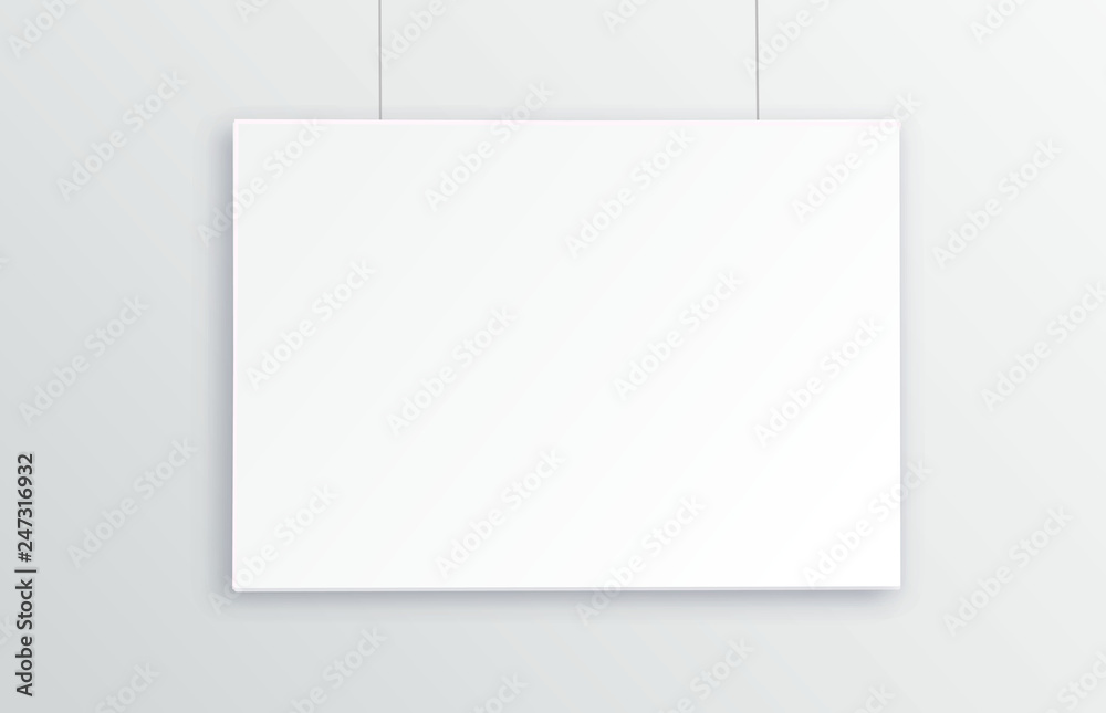 A3, A4 horizontal blank picture frame for photographs. Picture in the gallery with suspension . Isolated picture frame mockup template on gray background. Paper-stretched tablet. Vector illustration A3, A4 horizontal blank picture frame for photographs. Picture in the gallery with suspension . Isolated picture frame mockup template on gray background. Paper-stretched tablet. Vector illustration
