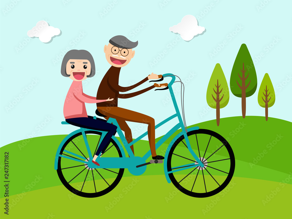 couple senior riding bicycle. vector illustration couple senior riding bicycle. vector illustration