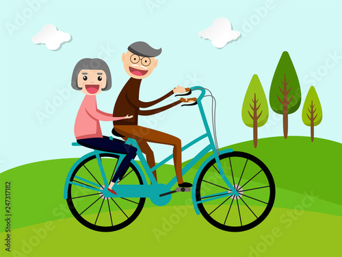couple senior riding bicycle. vector illustration
