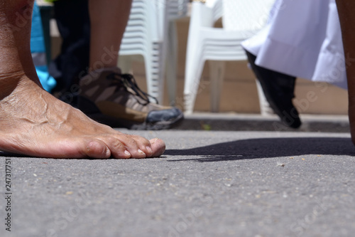 Foot asphalt barefoot 
