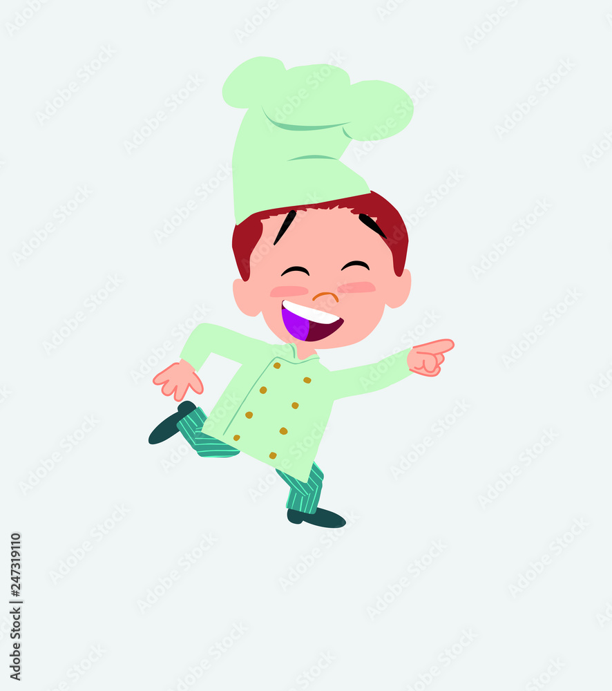 Chef running smiling.