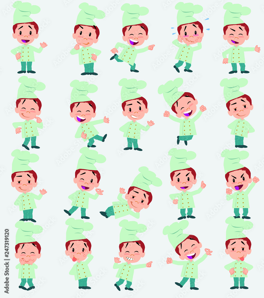 Cartoon character chef. Set with different postures, attitudes and poses, always in positive attitude, doing different activities in vector vector illustrations. Cartoon character chef. Set with different postures, attitudes and poses, always in positive attitude, doing different activities in vector vector illustrations.