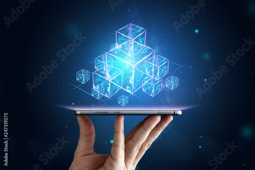 Creative, abstract background, technology blockchain, ultraviolet background. The concept of cryptography, electronic money, Internet protection. Copy space. photo