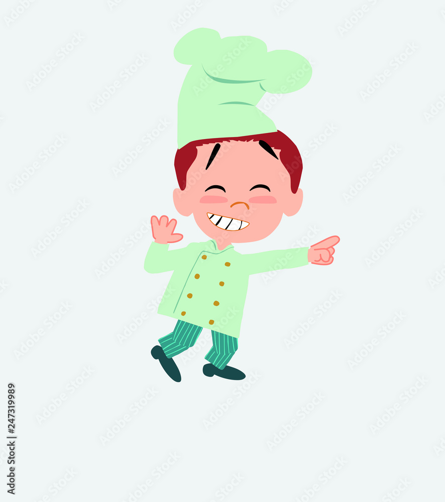 Chef pointing to something funny on his left. Chef pointing to something funny on his left.