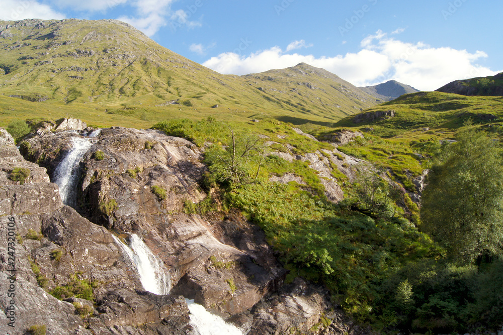Meeting of the three waters, Waterfall in Glen Coe Scotland