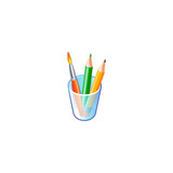 pencils and brush vector icon. flat design