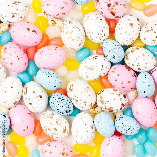 Stylish Candy background in pastel colors. Easter concept . Flat lay