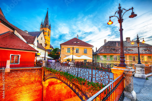 Evangelical Cathedral and the Liars Bridge in the center of Sibiu photo