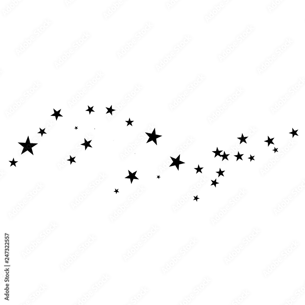 Stars on a white background. Black star shooting with an elegant star.Meteoroid, comet, asteroid