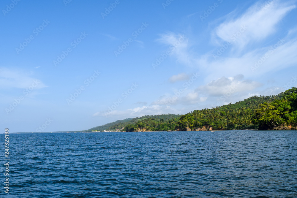 Fototapeta premium view over the ocean in the direction of Samana, dominican republic