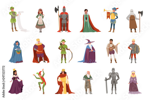 Medieval people characters set, European middle ages historic period elements vector Illustrations photo