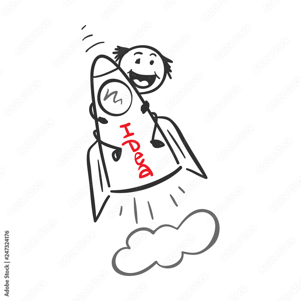 Idea! Funny little man flying on a rocket, vector illustration. Idea! Funny little man flying on a rocket, vector illustration.