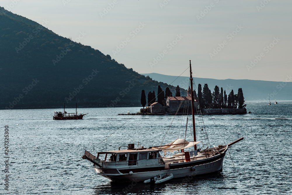 Ship near the village of Perast. Montenegro