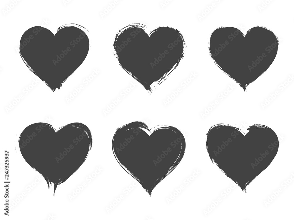 Vector set of grunge hearts.