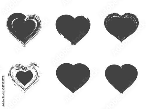 Vector set of grunge hearts.