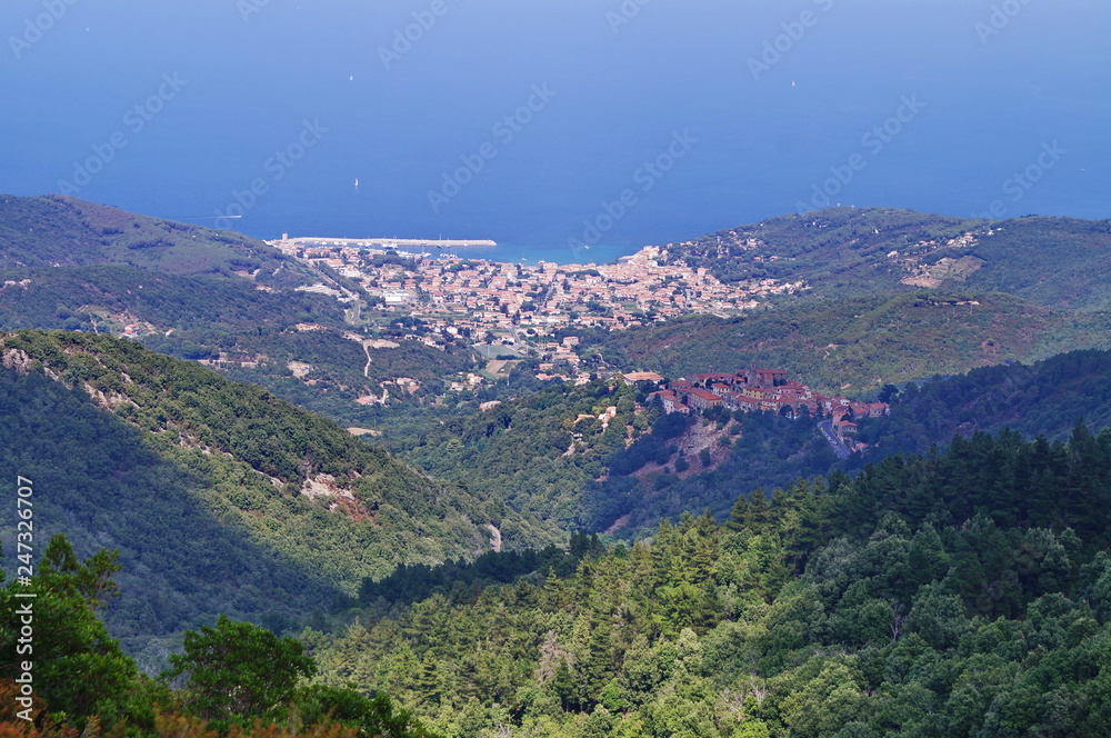 Aerial view of Marciana, Elba island, Tuscany, Italy