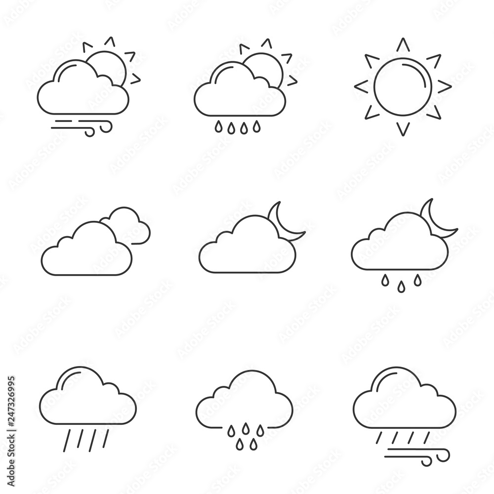 Fototapeta premium Weather forecast linear icons set