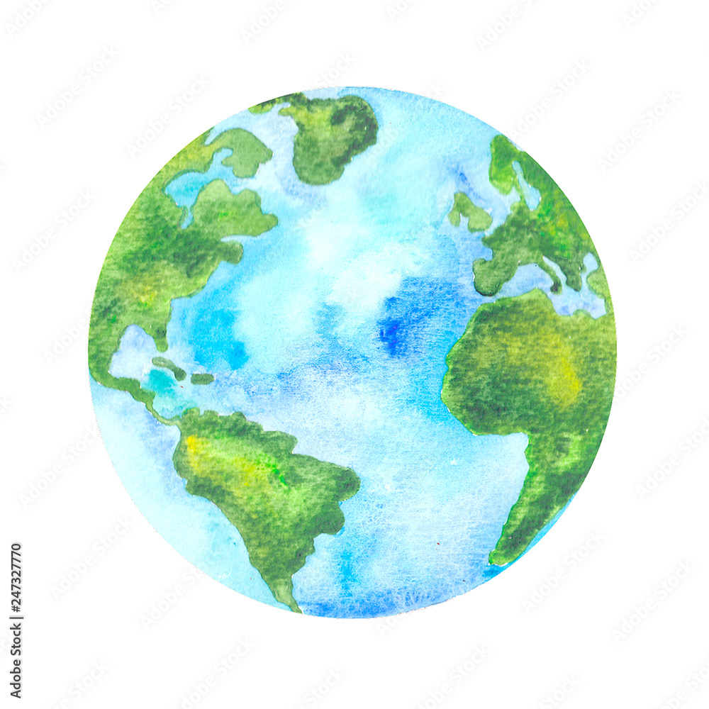 Planet Earth hand painted watercolour illustration Planet Earth hand painted watercolour illustration