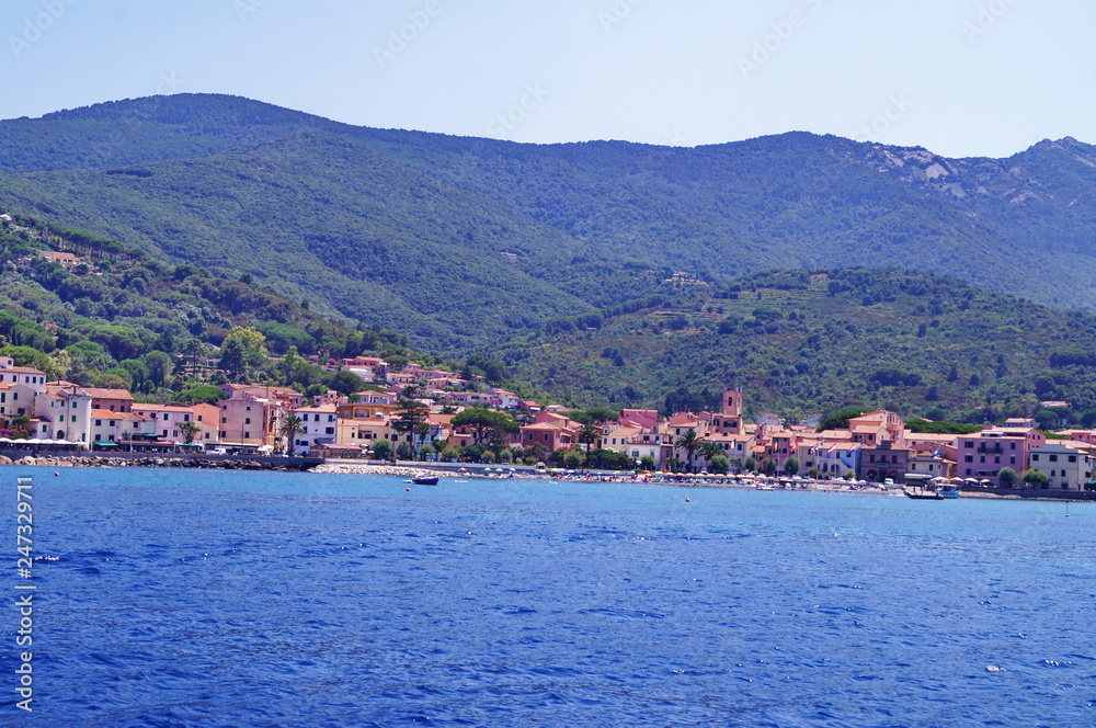 View of Marciana Marina from the sea, Elba Island, Tuscany, Italy