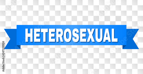 HETEROSEXUAL text on a ribbon. Designed with white title and blue stripe. Vector banner with HETEROSEXUAL tag on a transparent background.