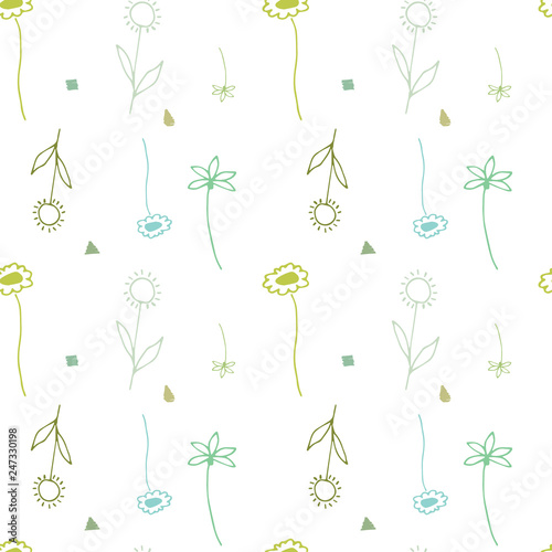 Green seamless patterns. The patterns by hand