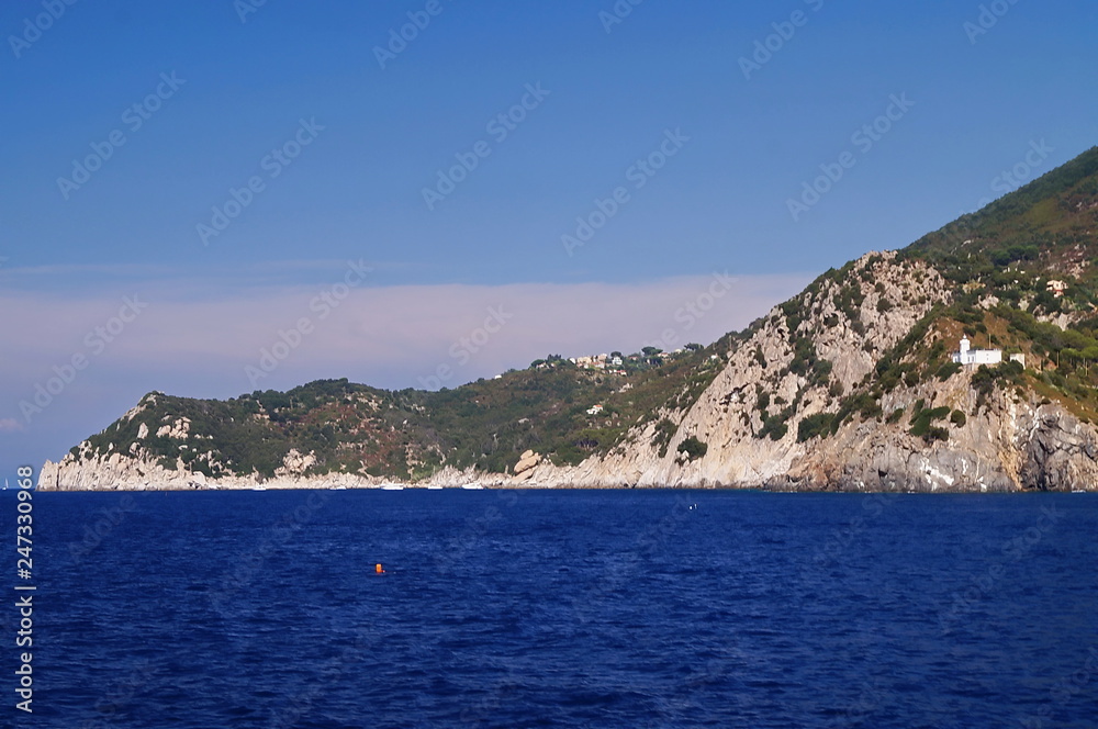 View of the northern coastline from the sea, Elba Island, Tuscany, Italy