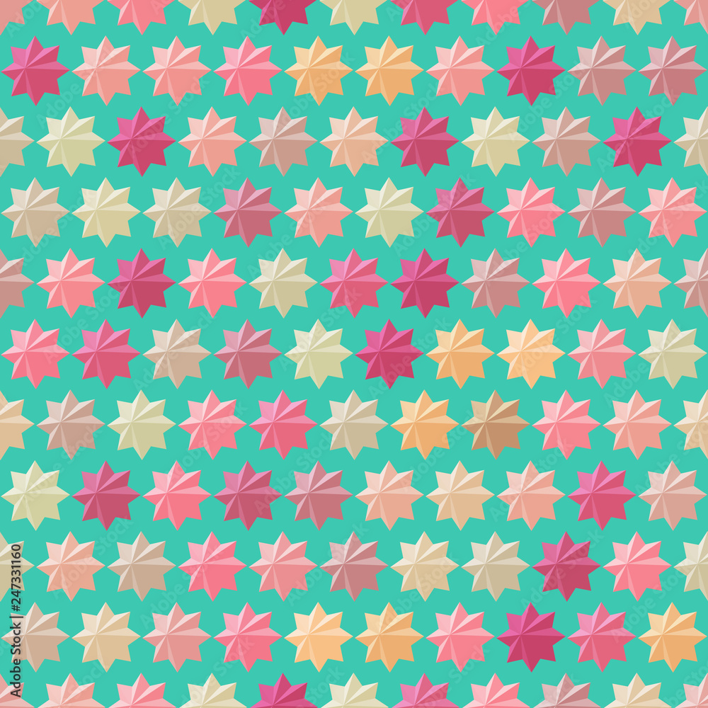 Seamless pattern with colorful stars. Geometric background in 3D style.