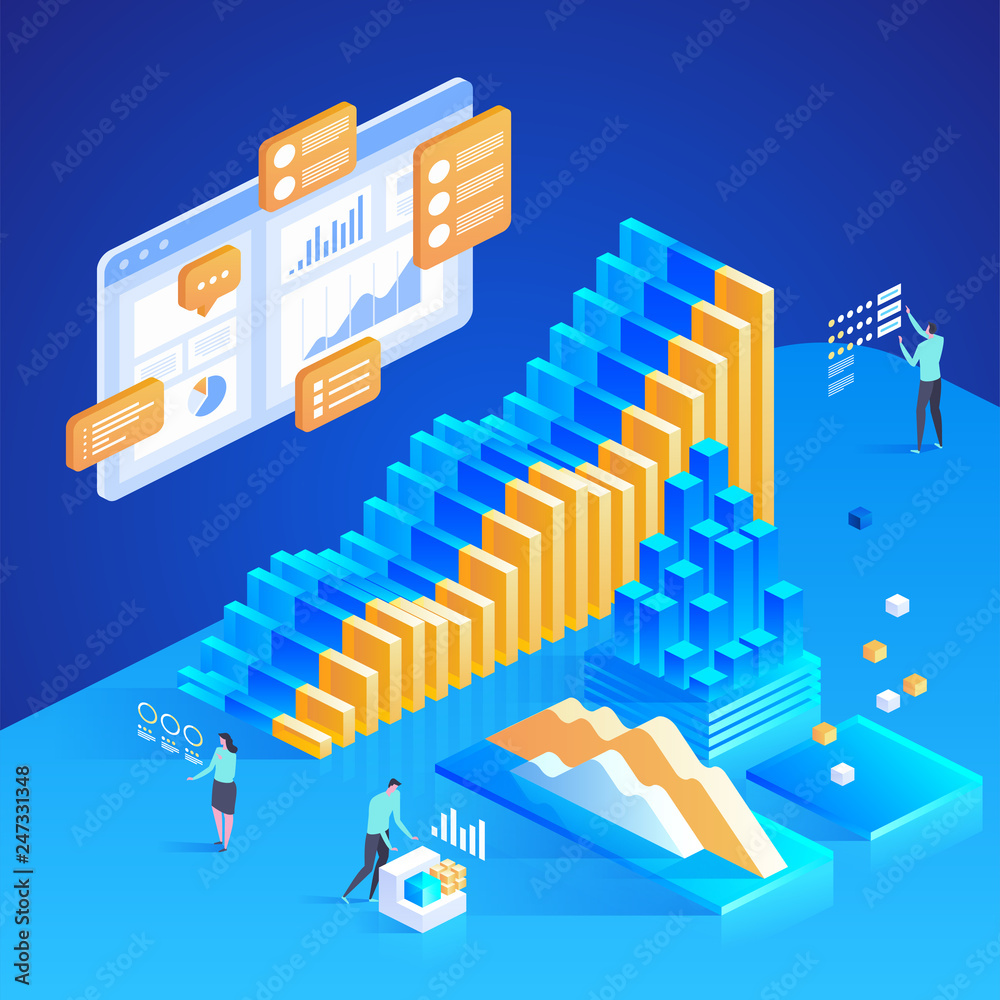 Obraz premium Data Analysis. Vector isometric illustration for landing page.