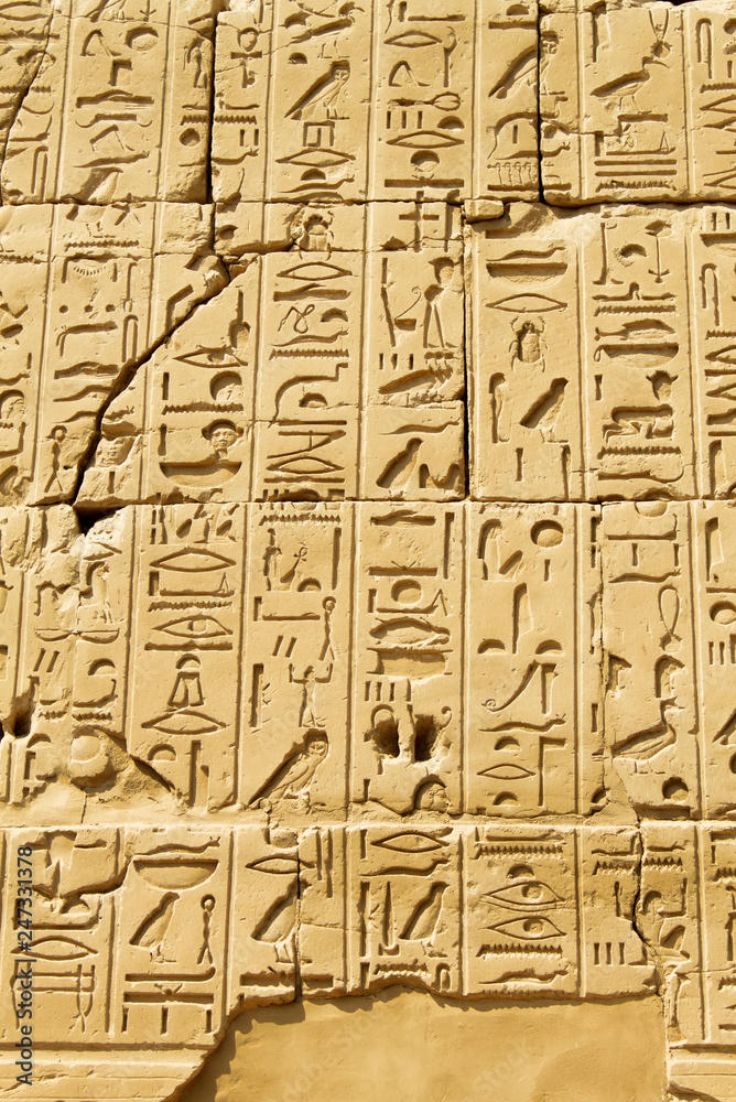 Ancient egyptian hieroglyphs carved on the stone in the Karnak Temple Ancient egyptian hieroglyphs carved on the stone in the Karnak Temple