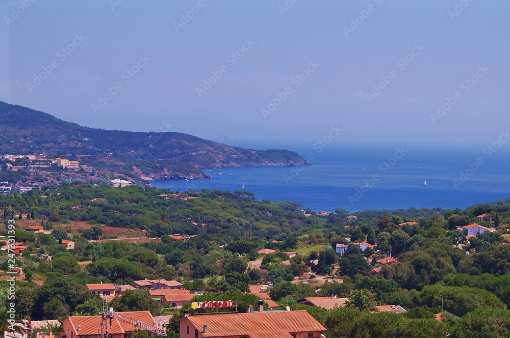 View of the southern coastline from the sea, Elba Island, Tuscany, Italy