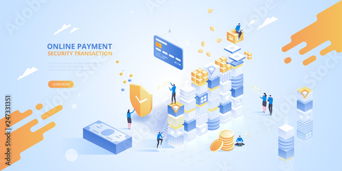 Internet banking. Online payment security transaction. Vector isometric illustration