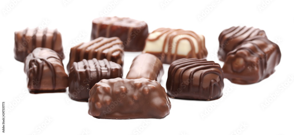 Chocolates, candies isolated on white background