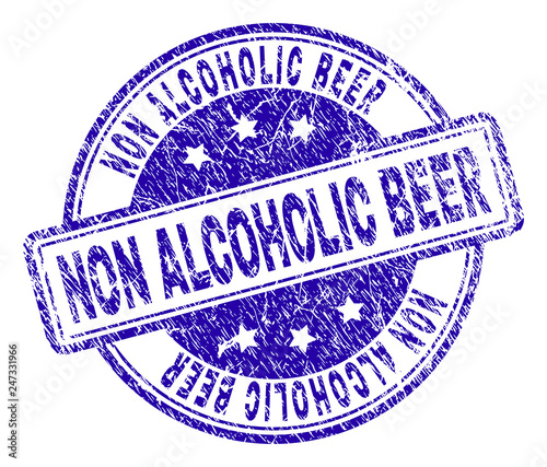 NON ALCOHOLIC BEER stamp seal imprint with grunge style. Designed with rounded rectangles and circles. Blue vector rubber print of NON ALCOHOLIC BEER title with grunge texture.