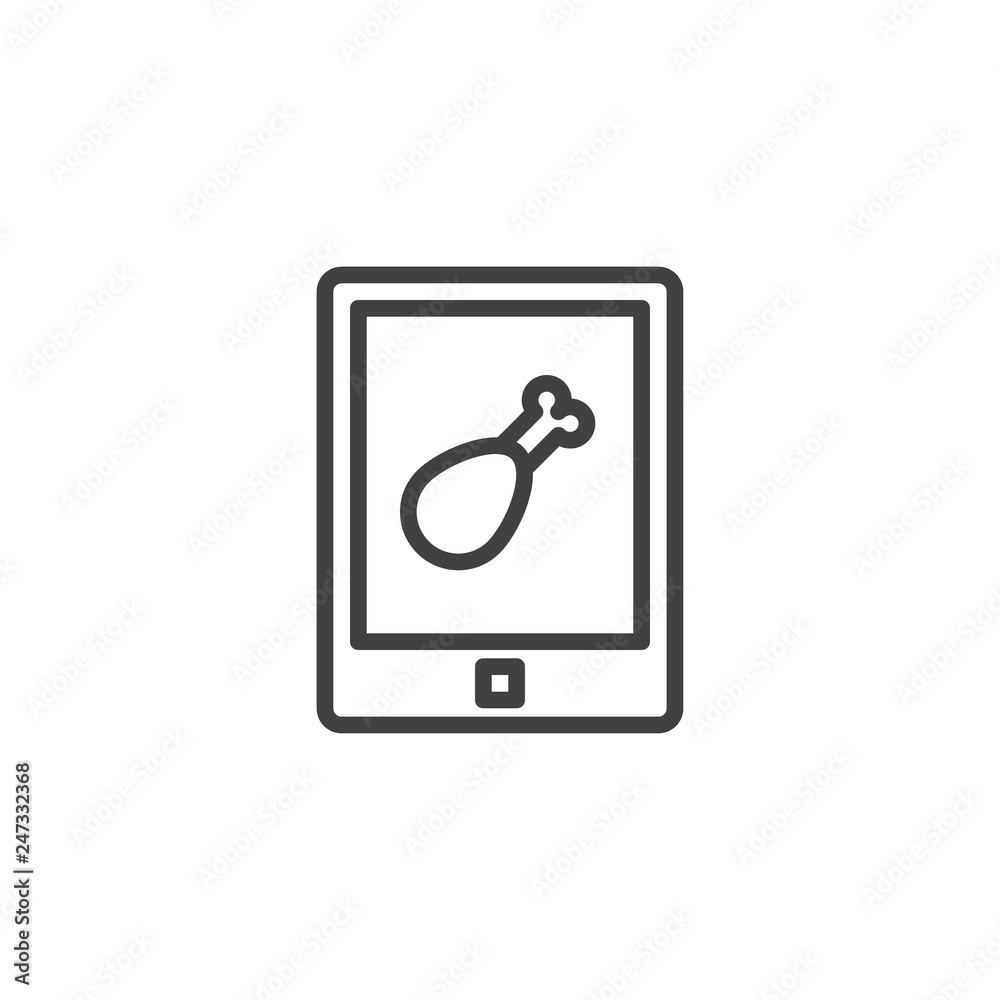 Order fast food screen line icon. linear style sign for mobile concept and web design. Mobile food delivery outline vector icon. Symbol, logo illustration. Pixel perfect vector graphics Order fast food screen line icon. linear style sign for mobile concept and web design. Mobile food delivery outline vector icon. Symbol, logo illustration. Pixel perfect vector graphics